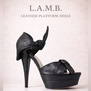L.A.M.B Womens Lamb Leather Ankle Platfrom Heels in Black size 8.5M